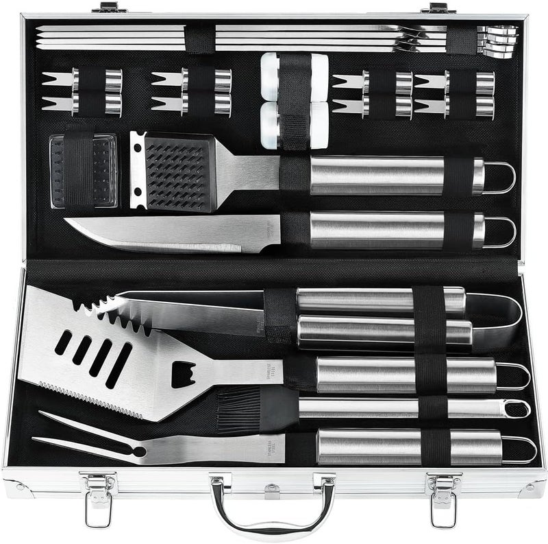 POLIGO 22PCS Heavy Duty BBQ Grill Accessories Set, Non-Slip Grill Tools for Outdoor Grill Set Thicker Stainless Steel Grill Utensils Set, Deluxe Grilling Tools Set in Aluminum Case Ideal Gifts for Men - Image 1